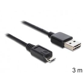 DeLOCK EASY-USB 2.0-A - USB 2.0 micro-B, 3m cavo USB USB A Micro-USB B Nero (83368)