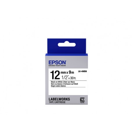 Epson Nastro fondo Standard Bianco per testo Nero 12/9 LK-4WBN (C53S654021)