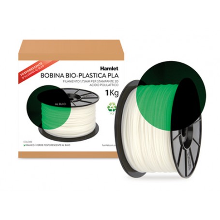 Hamlet Bobina di filamento per stampanti 3D Bio-Plastica Bianco/Verde fosforescente al buio da 1kg (HP3DXPLAW2GF)