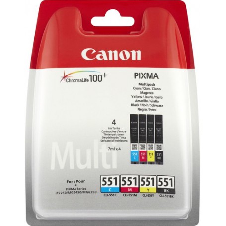 Canon CLI-551 C/M/Y/BK cartuccia d'inchiostro 4 pz Originale Resa standard Nero, Ciano, Giallo, Magenta (6508B005)