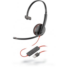 POLY Blackwire C3210 Auricolare Cablato A Padiglione Musica e Chiamate USB tipo A Nero, Rosso (209744-104)