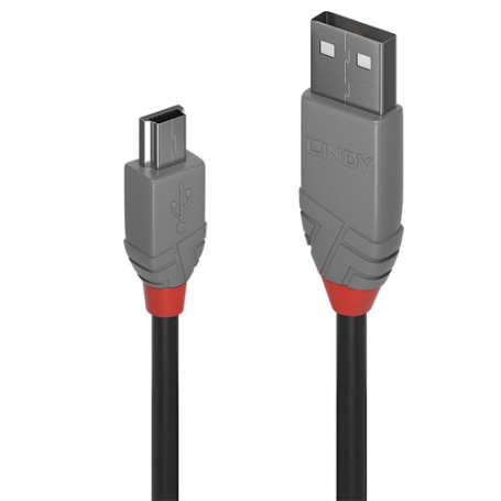 Lindy 36723 cavo USB 2 m USB 2.0 USB A Mini-USB B Nero, Grigio (36723)