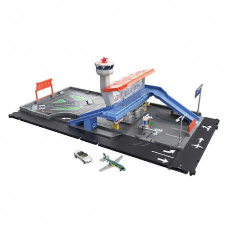 Matchbox Action Drivers ​ - Aeroporto con luci, suoni e parti mobili, include 1 macchinina e 1 aereo (HCN34)