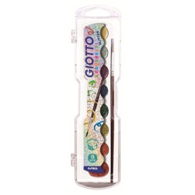 FILA Scatola 8 Acquerelli Giotto Glitter - Confezione Da 8 Pastiglie Di Colori Glitter Ed 1 Pennello Giotto Serie 400 P (331200)