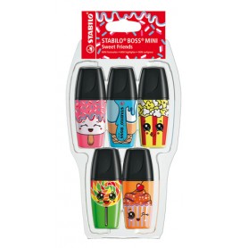 STABILO BOSS Mini Sweet Friend evidenziatore 5 pz Punta smussata Blu, Verde, Arancione, Rosa, Giallo (07/05-28)