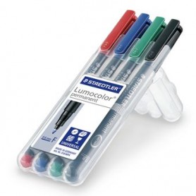 Staedtler Lumocolor 318 WP4 marcatore permanente Punta sottile Nero, Blu, Verde, Rosso 4 pz (318WP4)