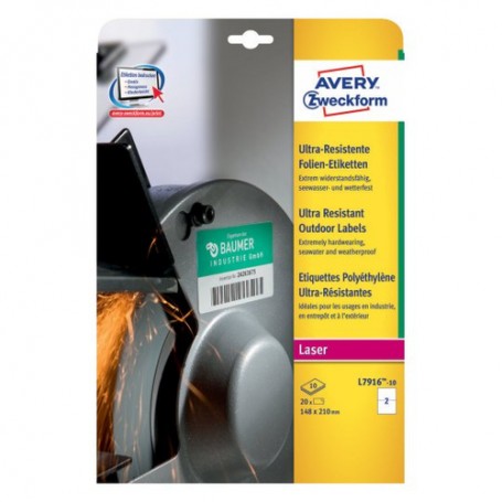 Avery L7916-10 etichetta autoadesiva Rettangolo Permanente Bianco 20 pz (L7916-10)