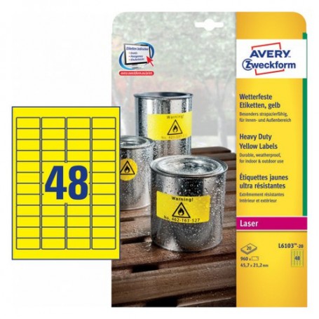 Avery L6103-20 etichetta autoadesiva Rettangolo Permanente Giallo 960 pz (L6103-20)