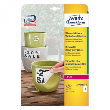 Avery L4775REV-20 etichetta autoadesiva Rettangolo Permanente Bianco 20 pz (L4775REV-20)