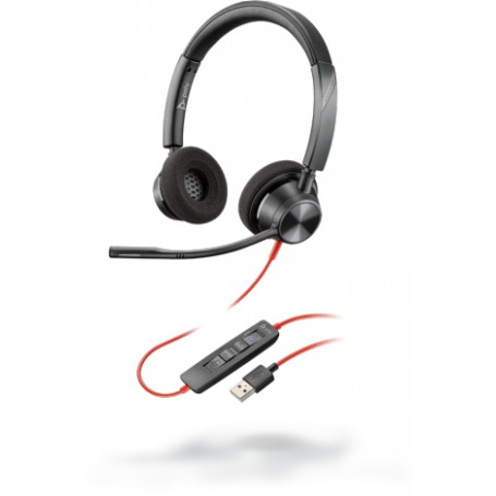 POLY Blackwire 3320 Auricolare Cablato A Padiglione Ufficio USB tipo A Nero, Rosso (214012-01)