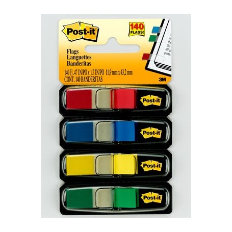 Post-It Flags, Primary Colors, 1/2 in Wide, 35/Dispenser, 4 Dispensers/Pack bandiera autoadesiva 35 fogli (27109A)