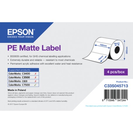Epson PE Matte Label - Die-cut Roll: 102mm x 76mm, 1570 labels (C33S045713)