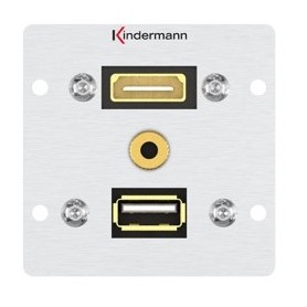 Kindermann 7444000547 presa energia HDMI + USB A + 3.5mm Alluminio (7444000547)