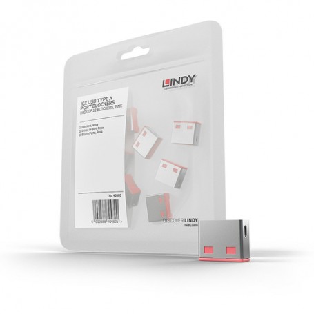 Lindy 40460 clip sicura Bloccaporte USB tipo A Rosa Acrilonitrile butadiene stirene (ABS) 10 pz (40460-LND)