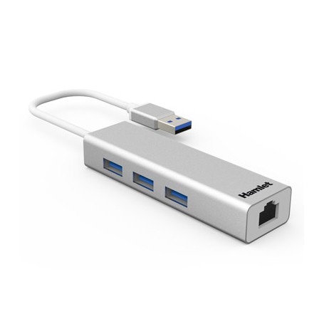 Hamlet XHUB330LAN hub di interfaccia USB 3.2 Gen 1 (3.1 Gen 1) Type-A 5000 Mbit/s Argento (XHUB330LAN)