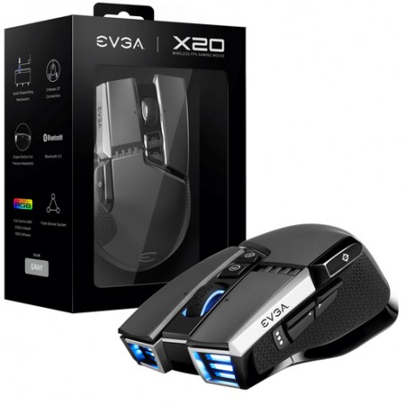 EVGA X20 mouse Mano destra RF Wireless + Bluetooth + USB Type-A Ottico 16000 DPI
