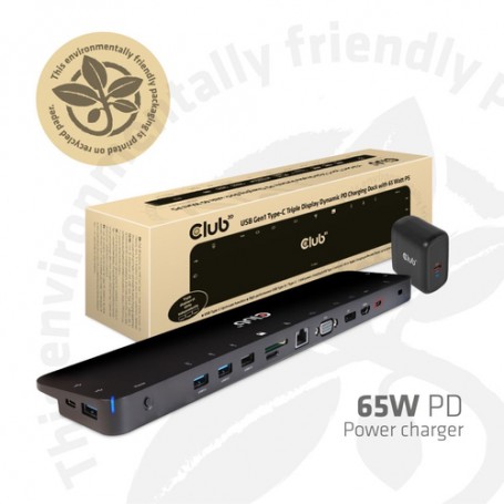 CLUB3D CSV-1564W65 replicatore di porte e docking station per notebook USB 3.2 Gen 1 (3.1 Gen 1) Type-C Nero