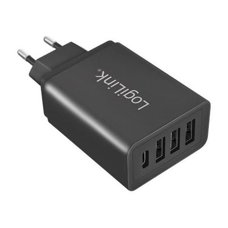 LOGILINK CARICABATTERIE USB CON 3 PORTE USB "A" E UNA PORTA USB-C 27 WATT