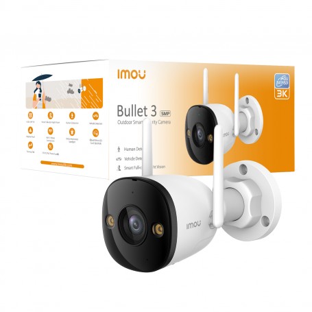 Imou Bullet 3 5MP/3K da esterno. Visione notturna Full Color, Rilevamento Umano con Faretto e Sirena, Audio Bidirezionale, ottic