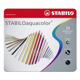 STABILO Matita colorata acquarellabile - STABILOaquacolor - Scatola in Metallo da 24 - Colori assortiti (1624-5)