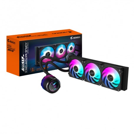 GIGABYTE AORUS WATERFORCE X II 360 Raffreddamento a liquido per CPU AIO - 3x ventole ARGB da 120 mm, LCD a colori, DAISY-CHAIN, 