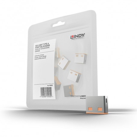 Lindy 40463 clip sicura Bloccaporte USB tipo A Arancione Acrilonitrile butadiene stirene (ABS) 10 pz (40463-LND)