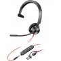 POLY Cuffie monoaurali Blackwire 3315 con connettore USB-C + spina da 3,5 mm + adattatore USB-C/A