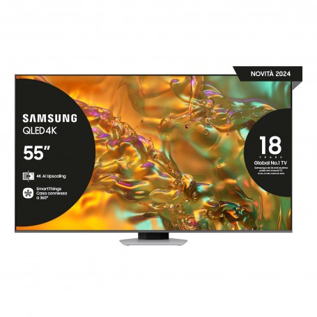 Samsung Q80D TV QLED 4K 55” QE55Q80DATXZT Smart TV Wi-Fi Eclipse Silver 2024, Processore NQ4 AI GEN2, 4K AI Upscaling, Simple 