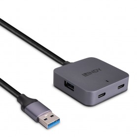 Lindy 43389 hub di interfaccia USB 3.2 Gen 1 (3.1 Gen 1) Type-A 5000 Mbit/s Nero, Grigio