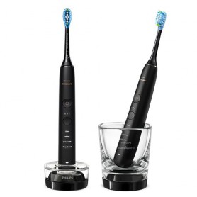 Philips DiamondClean 9000 Sonicare Spazzolini Elettrici Sonici con App, confezione da 2 Spazzolini Neri HX9914/54