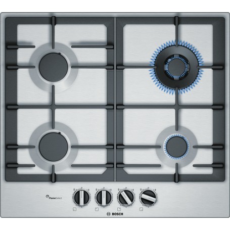 Bosch Serie 6 PCH6A5B90 piano cottura Nero, Acciaio inossidabile Da incasso Gas 4 Fornello(i) (PCH6A5B90)