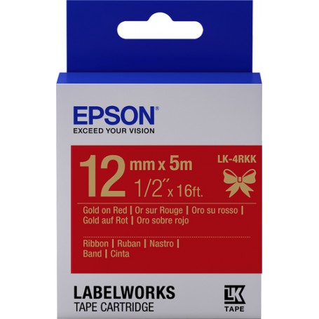 Epson Nastro satinato per etichettatrici LK-4RKK oro/rosso 12 mm (5 m) (C53S654033)