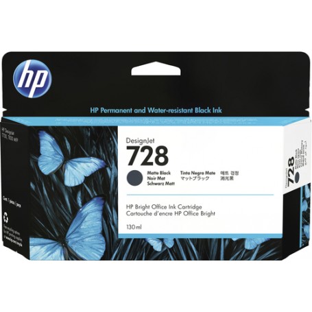 HP 728 130-ml Matte Black DesignJet Ink Cartridge cartuccia d'inchiostro 1 pz Originale Resa standard Nero opaco (3WX25A)