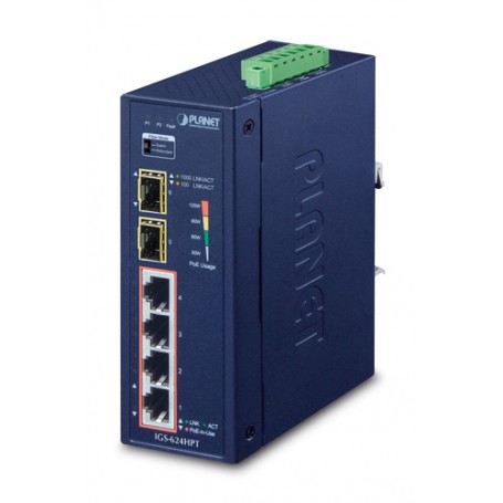 PLANET IGS-624HPT switch di rete Non gestito Gigabit Ethernet (10/100/1000) Supporto Power over Ethernet (PoE) Blu (IGS-624HPT)
