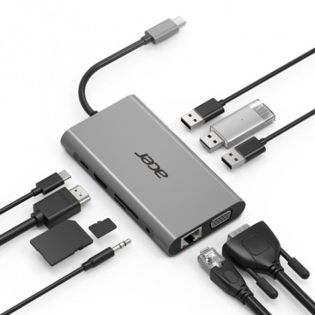 Acer HP.DSCAB.002 hub di interfaccia USB 3.2 Gen 1 (3.1 Gen 1) Type-C 5000 Mbit/s Argento (GP.ACC11.00C)