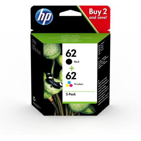 HP 62 2-pack Black/Tri-color Original Ink Cartridges cartuccia d'inchiostro 2 pz Originale Resa elevata (XL) Nero, Cia (N9J71AE)